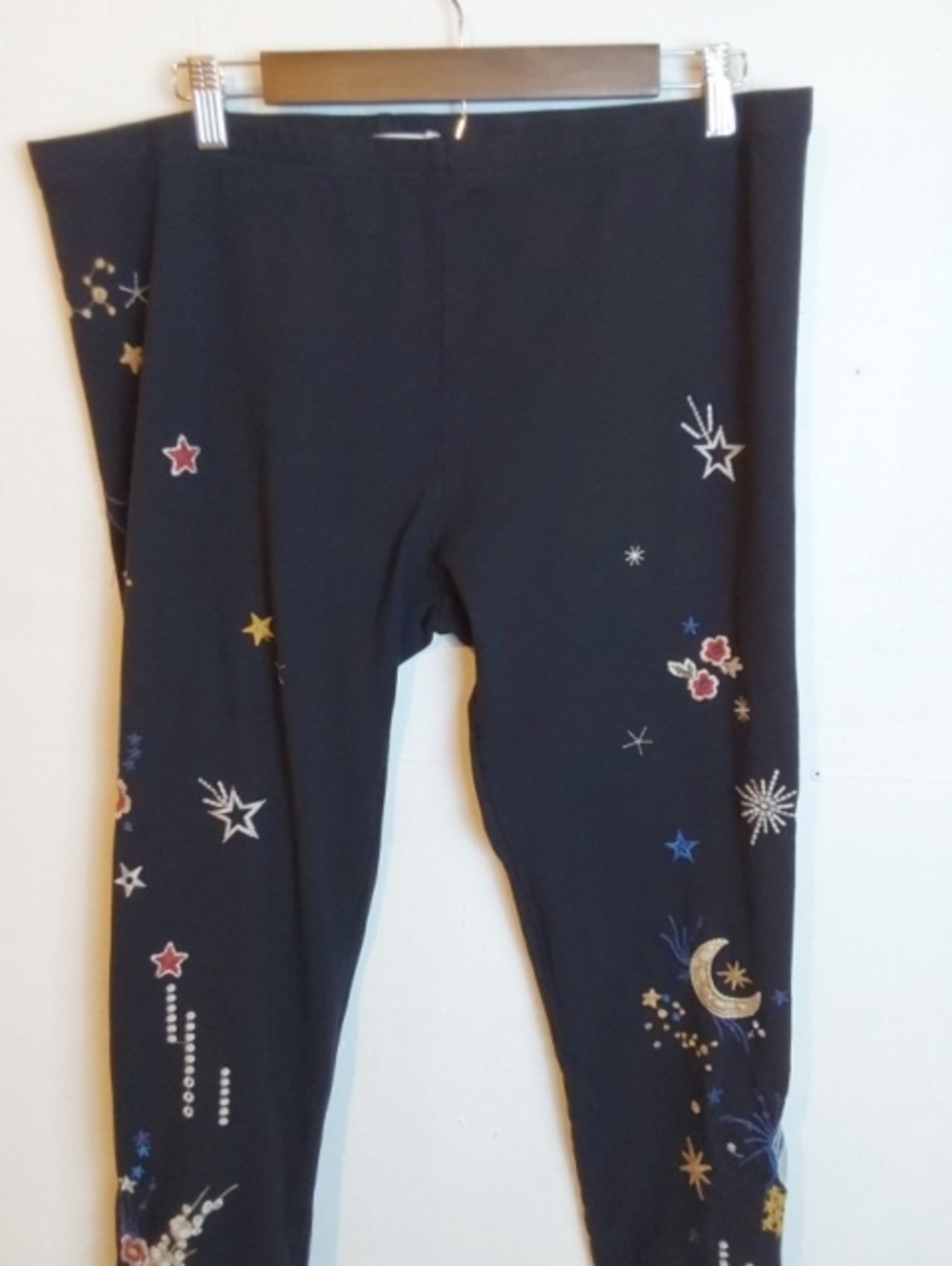Johnny Was| Celestial Embroidered Black Leggings Multi Color Moon Star Boho XL - Picture 4 of 10